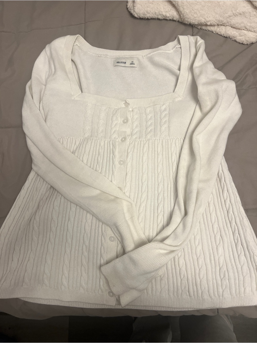 Hollister Cream Cable-Knit Button Front Square Neck Cardigan